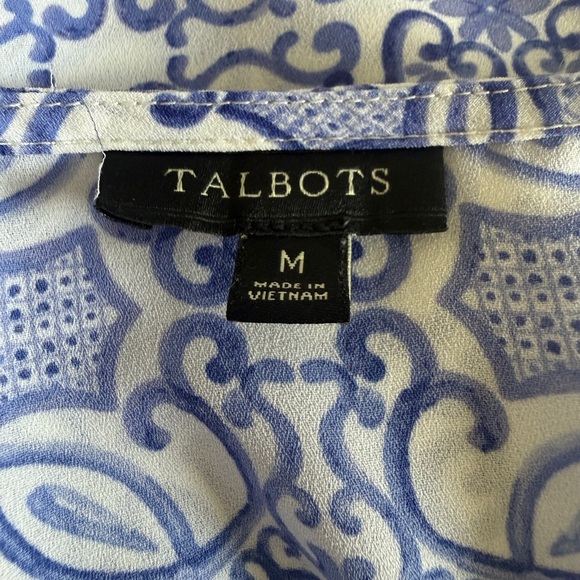 Talbots Blue & White Tile Print Blouse – Size Medium - Picture 2 of 8